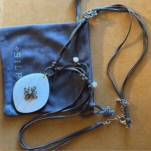 Silpada pearl shell Lucite CZ Grace Notes necklace 22 1/2” - 24 1/2”.